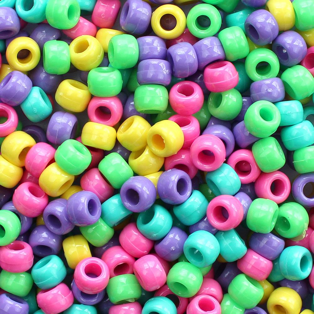 100 Candy Pony Beads Mix 6mmx9mm Easter Spring Pink, Yellow, Green