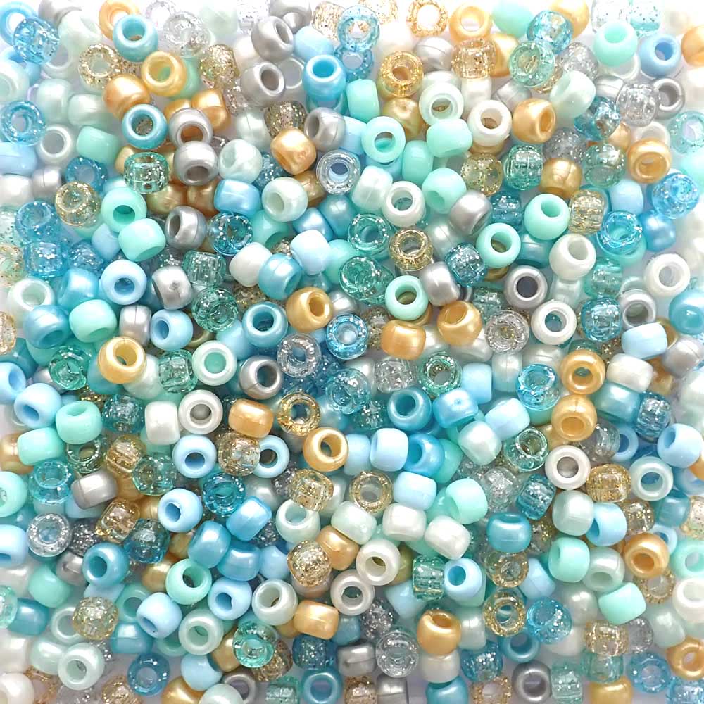 Light Blue Mix Plastic Craft Pony Beads 6 x 9mm, Bulk, Made in the USA -  Bead Bee