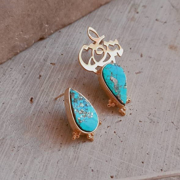 Handmade Asymmetric Filigree Silver Earrings with Turquoise