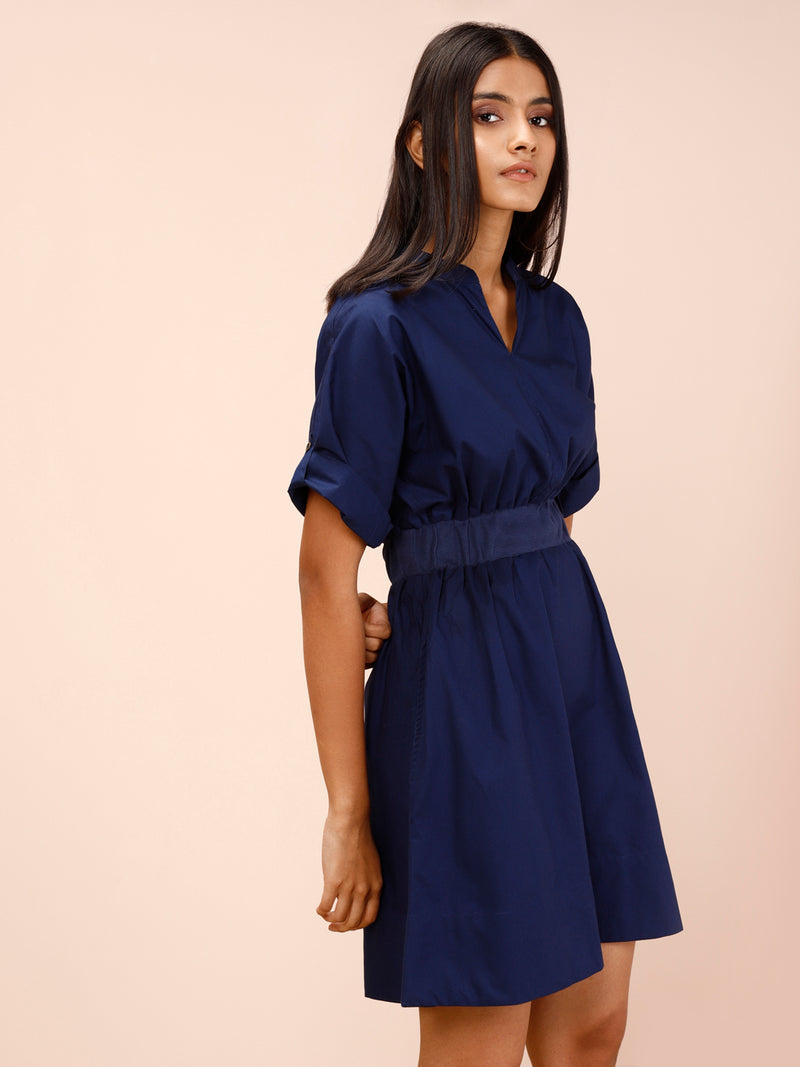 navy blue fit and flare dress