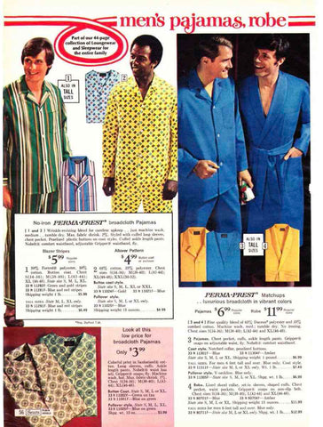 Colourful Pyjamas and Sleepwear for Men 1970s