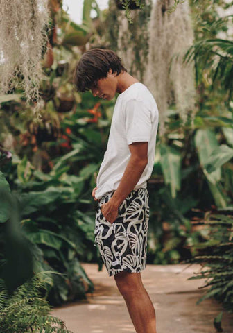 Model wearing Panama loungewear shorts for men