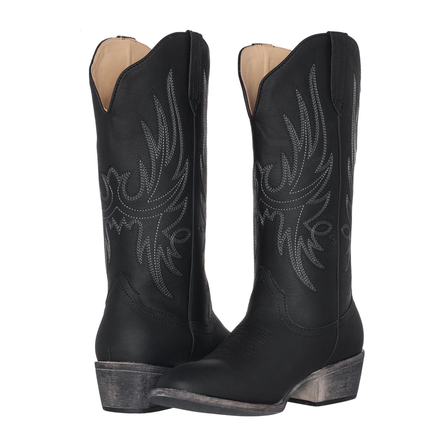 womens black round toe cowboy boots