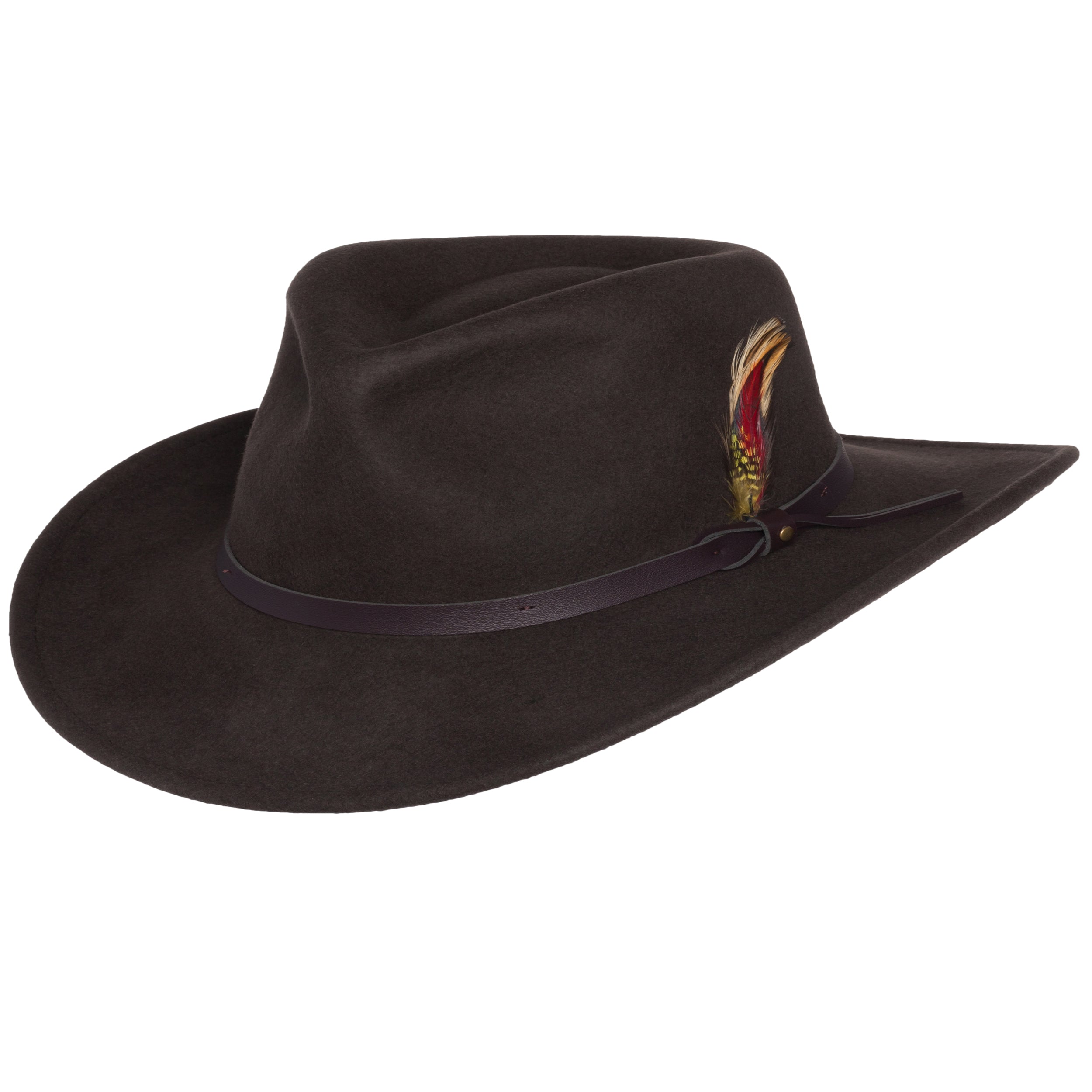 Men's Indiana Outback Fedora Hat |Black Crushable Wool Felt by