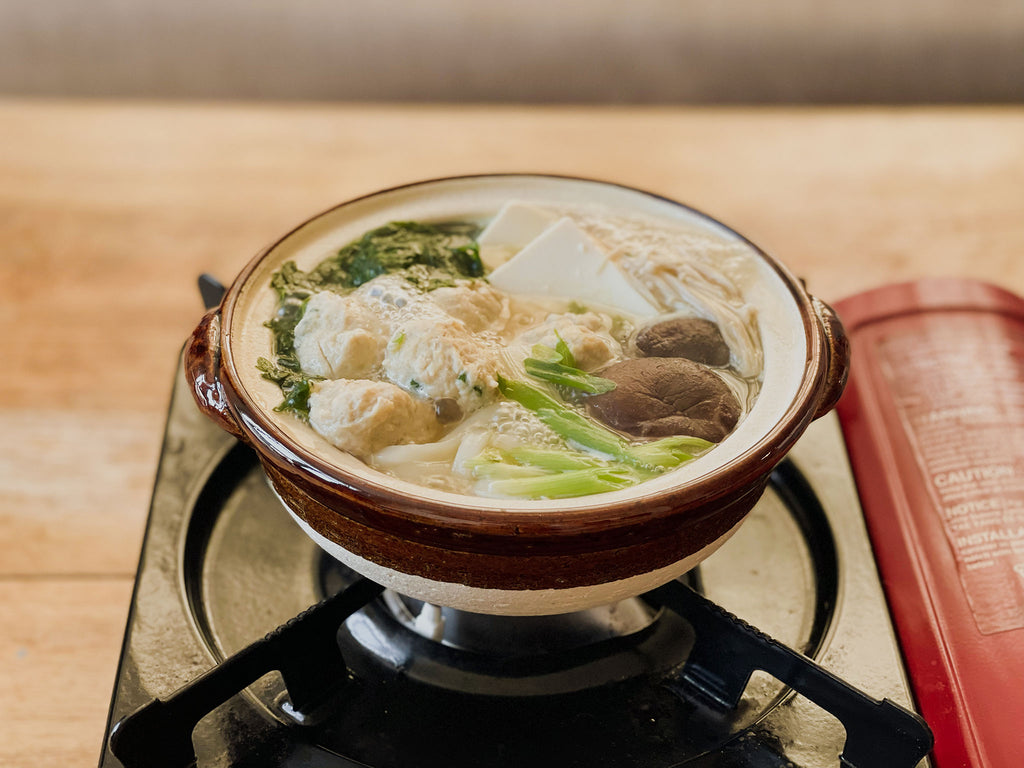 Tori Tsukune Nabe on a stove