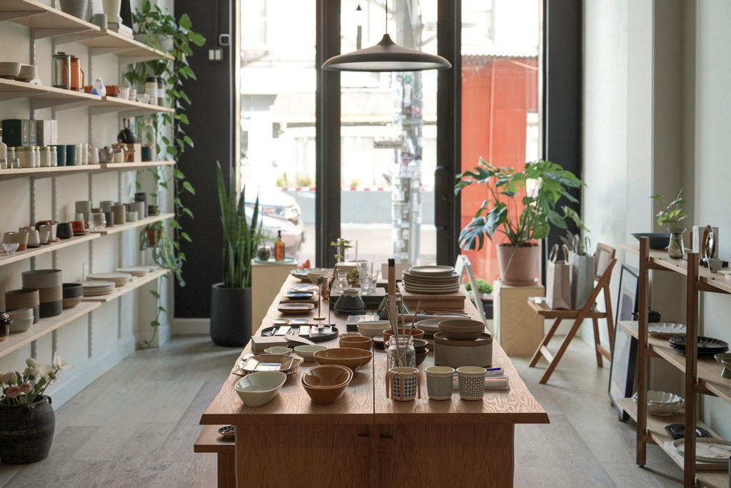 Lifestyle home goods shop Mogutable in Williamsburg, Brooklyn. Tabletop objects ranging from handmade ceramics, tableware, incense, candles, Hasami Porcelain to teaware.