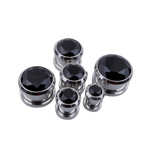 1 Pair Black color Crystal Ear plug Stainless Steel 4mm to 16mm-Sunshine’s Boutique & Gifts