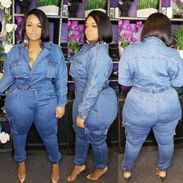 plus size denim jumpsuit with sleeves