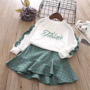 girls winter clothing set long sleeve shirt with ball pencil skirt-Sunshine’s Boutique & Gifts
