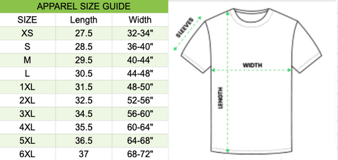 Slow Af Run Club T-shirt Size Chart