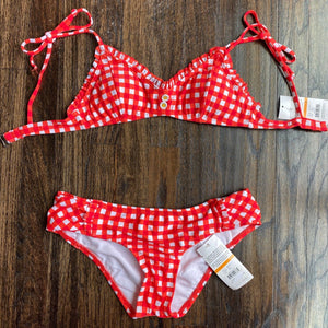 red and white checkered swimsuit