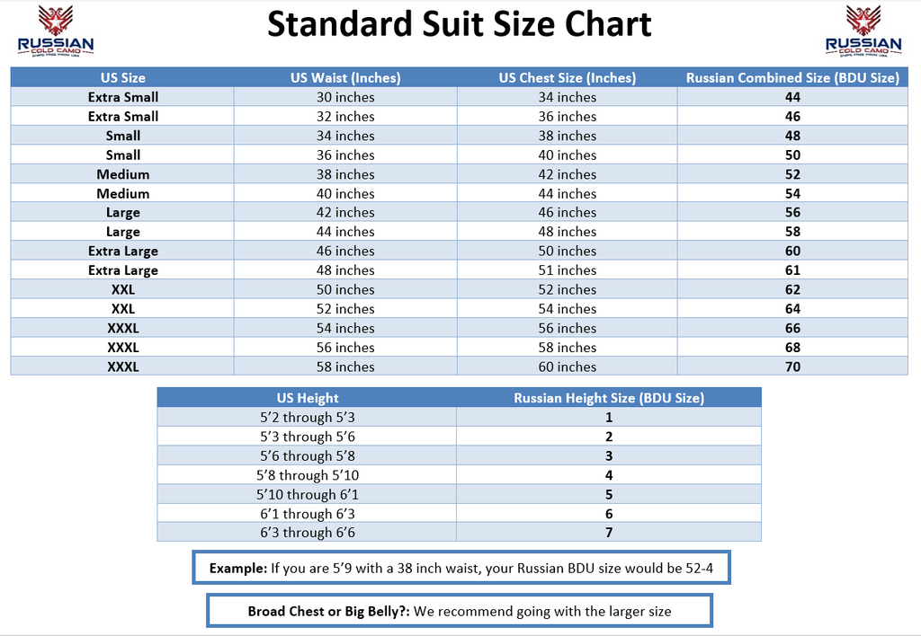 Size Charts – Russian Cold Camo