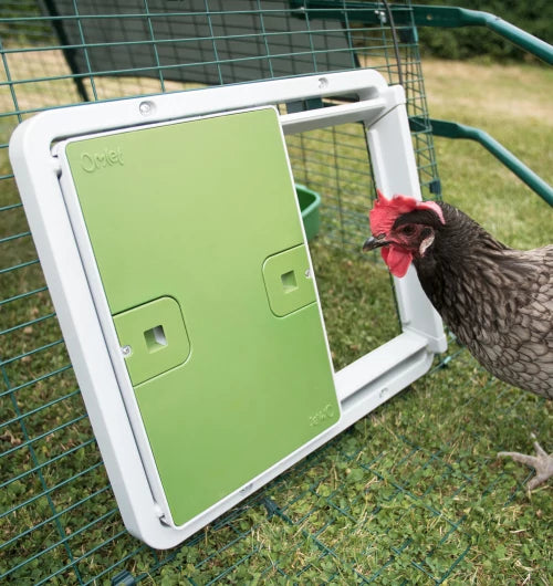 An Omlet Autodoor fits to weld-mesh or chicken wire.