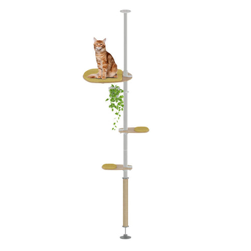 This top cat kit has the essential accessories for a great cat tree including a sisal rope kit to groom nails, and a couple of cushioned steps leading up to a comfy platform and decorative plant pot