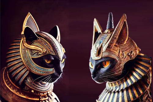 Egyptian cats with gold ornaments mythology