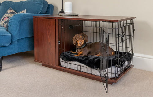 Make the crate extra inviting and comfortable with a lovely, comfortable dog bed.