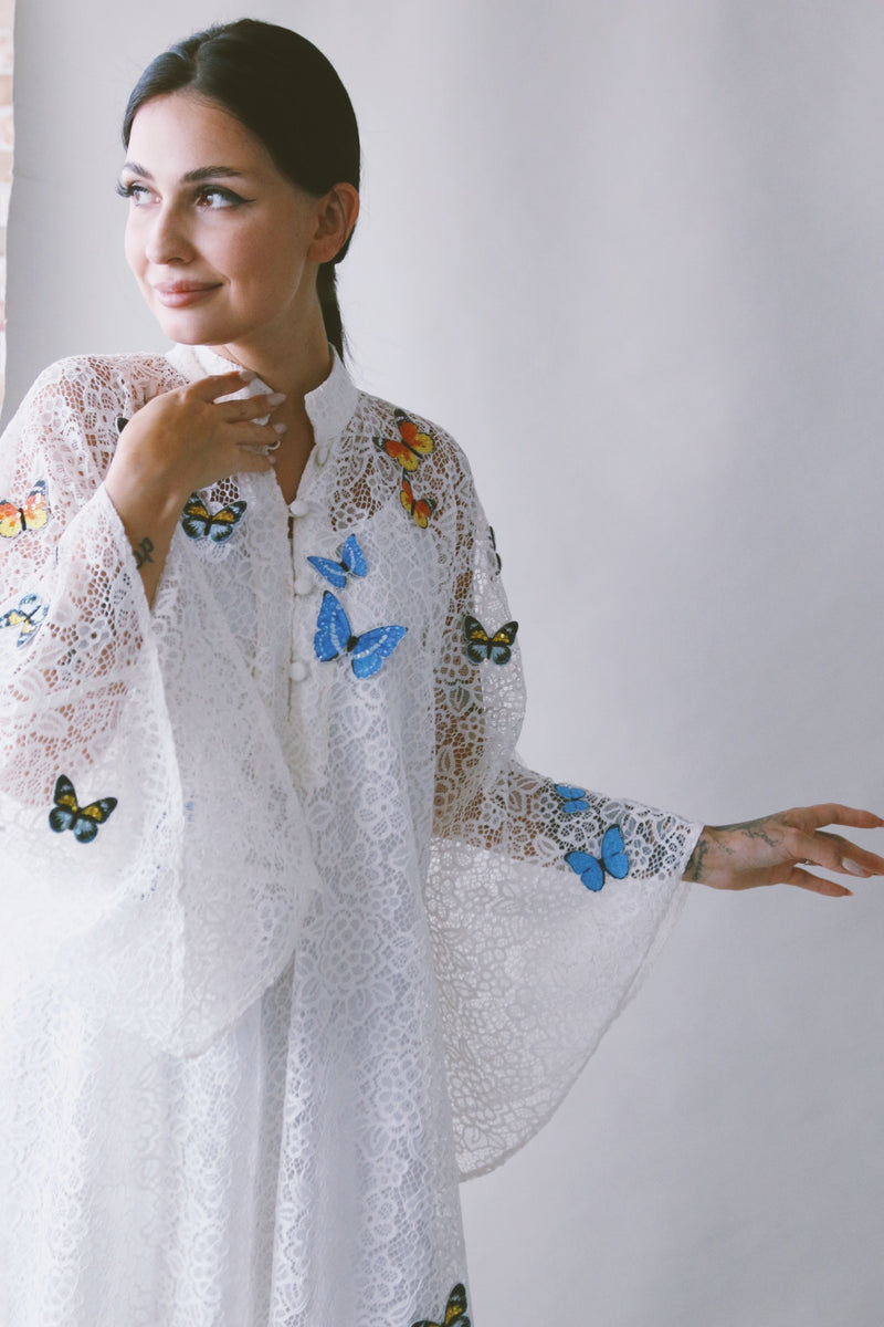 A Garden Of Butterflies Kaftan, in Off White Lace – Hend Al Hashemi