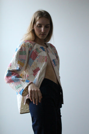 Quilted Chore Jacket, Retro Floral in Pink