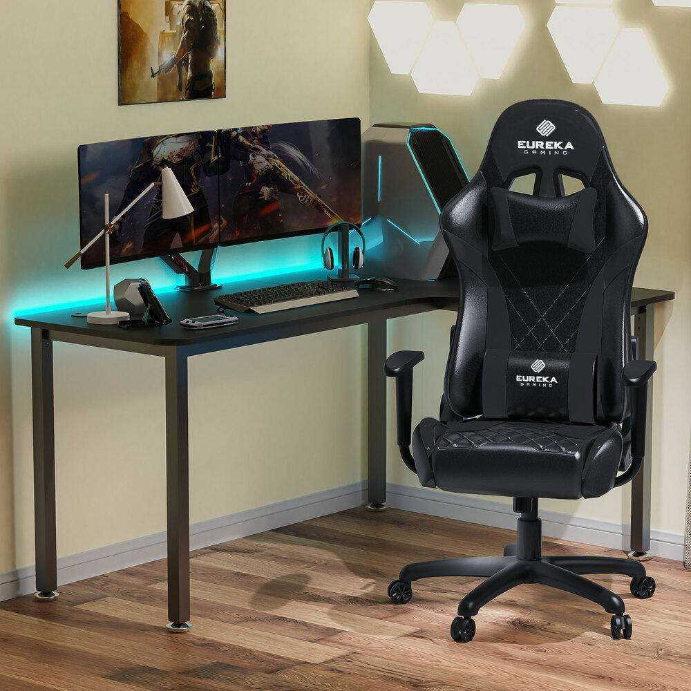 Eureka Ergonomic Home Office Gaming Computer Chair with Headrest and Lumbar Support, Height Adjustable Video Game Swivel Chair of Top Quality Leather, ERK-ONEX-GX2-B, ERK-ONEX-GX2-BB, ERK-ONEX-GX2-BR by Upmost Office