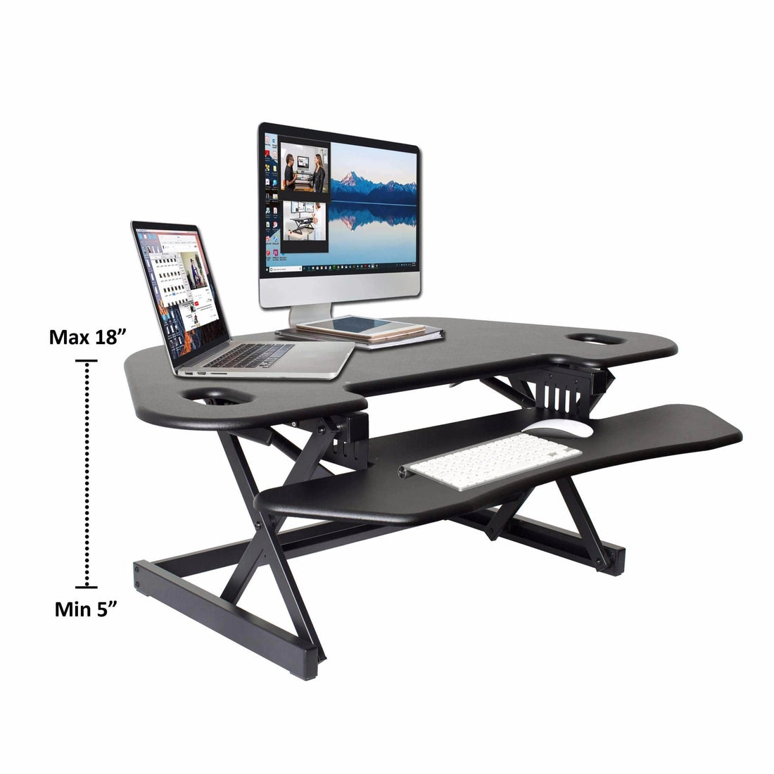 Rocelco 46 Height Adjustable Corner Standing Desk Converter Dual