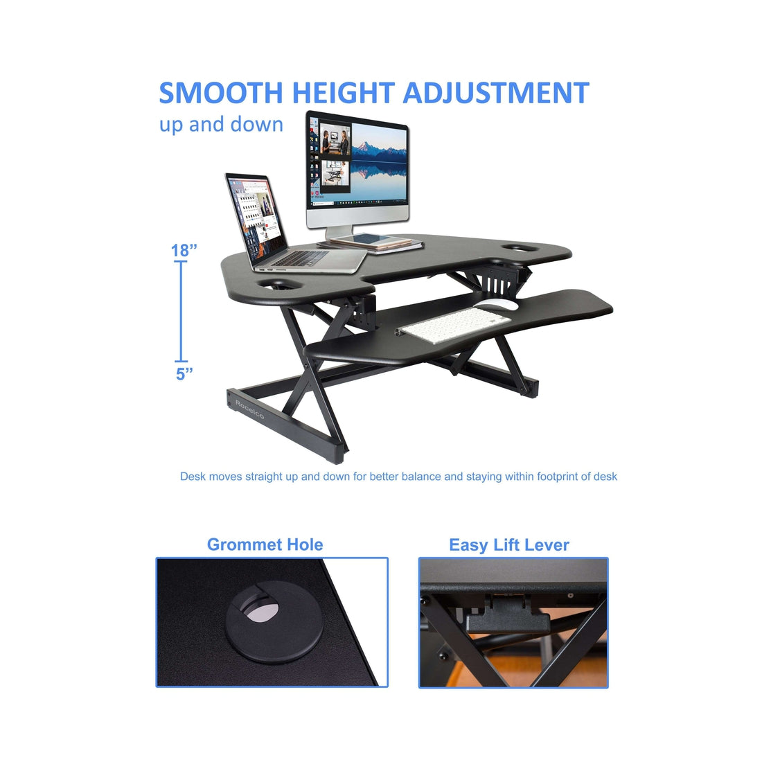 Rocelco 46” Height-Adjustable Dual-Monitor Corner Standing Desk 