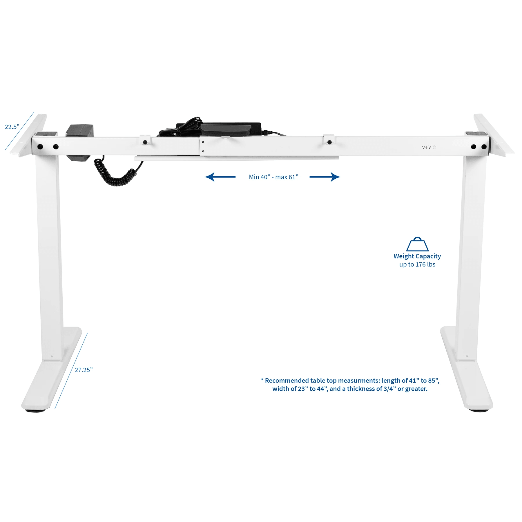Vivo White Electric Height Adjustable Standup Desk Frame Single