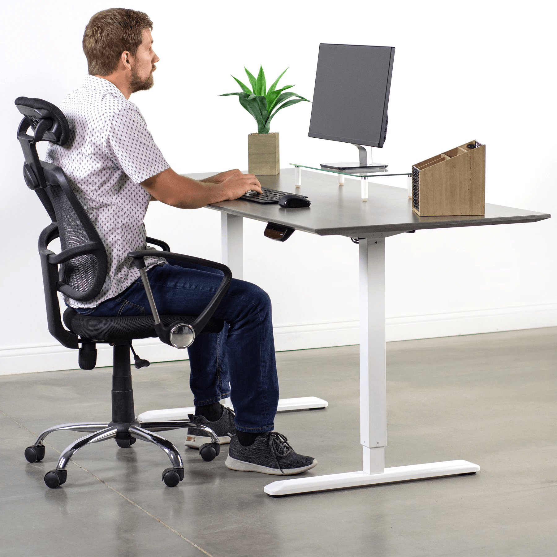 Vivo White Electric Height Adjustable Standup Desk Frame Single