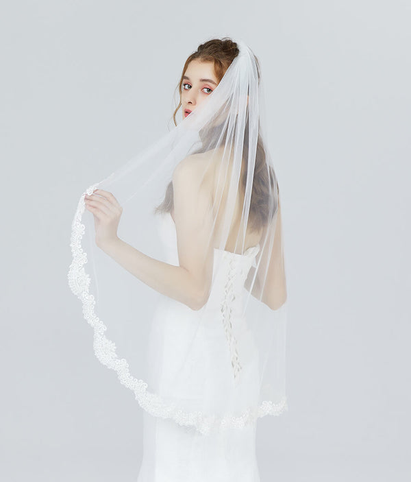 Tiered Mohair Edged Fingertip Veil - Style #V443F