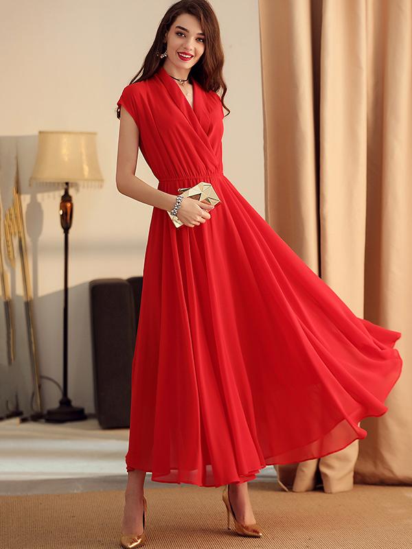 Aristocratic Solid Big Hem A-Line Maxi Dress - dressesstar