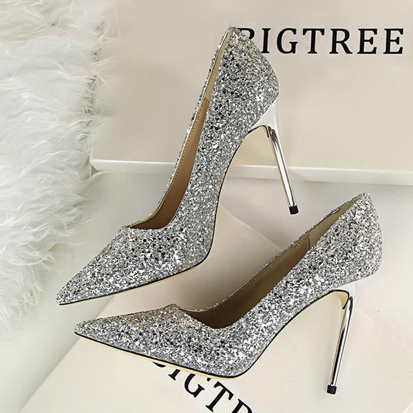 High-heeled sparkly sequined shine pumps shoes