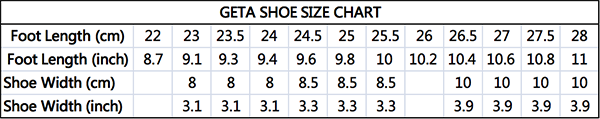 Demon Slayer cosplay geta shoes size chart