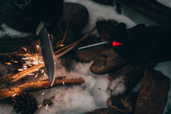 Sparks coming off Ferro Rod from knife