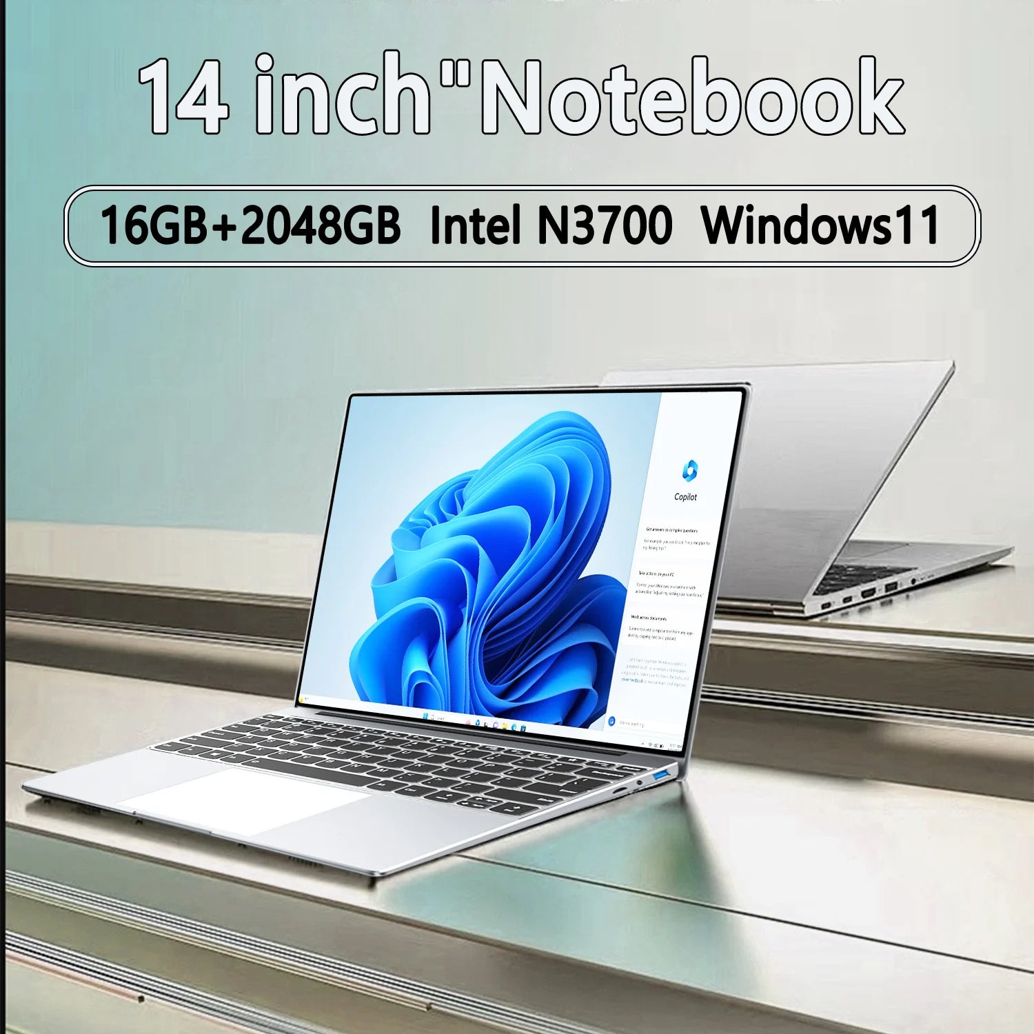 14.1"Ultra Slim Laptop  Intel N3700 16GB RAM 2TB SSD Notebook Gamer 1920*1080 Display Office Study Computer PC Windows 11 Pro