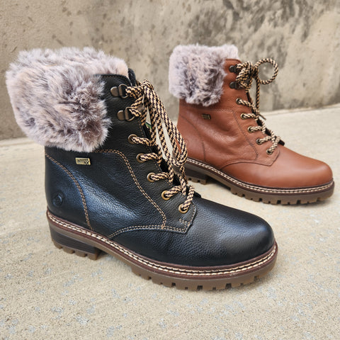 Remonte lace up waterproof boots with faux fur cuff