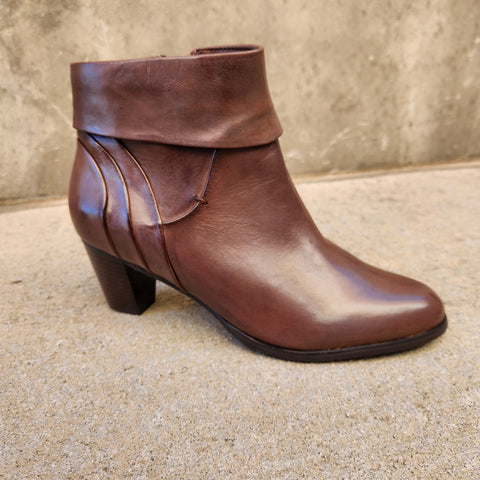 Brown leather high heel ankle boots