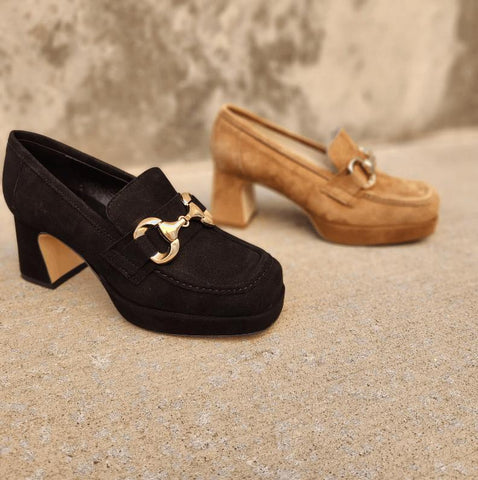 High heel suede loafers