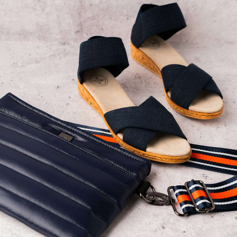 Navy vegan handbag and sandals