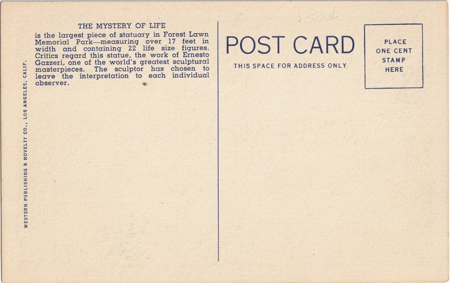 The Mystery of Life - Forest Lake Memorial Park - Postcard, c. 1940s ...