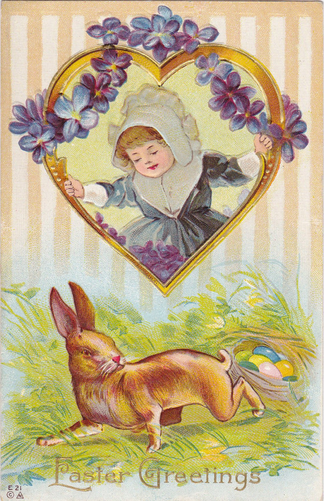 Easter Rabbit's Nest- 1900s Antique Postcard- Art Card- Bunny Eggs- Sp ...