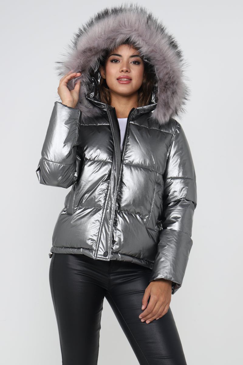 Shiny Fur Hood Puffer Jacket - Buy Fashion Wholesale in The UK