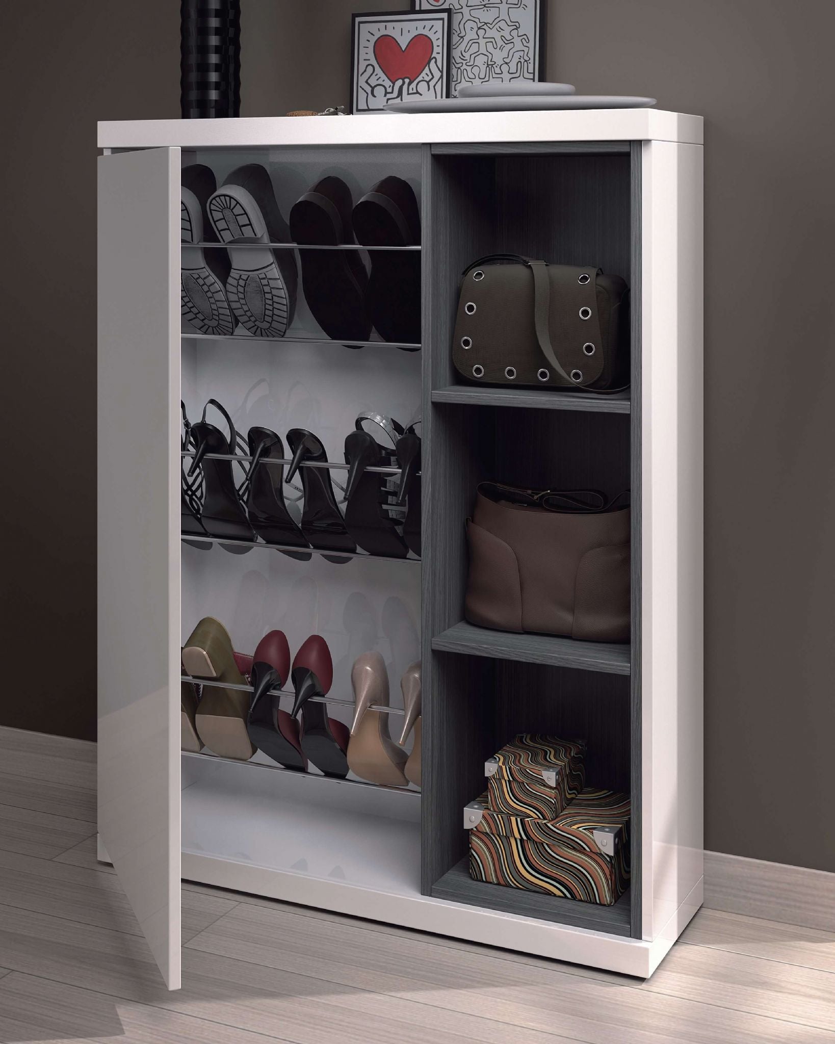 gloss shoe cabinet