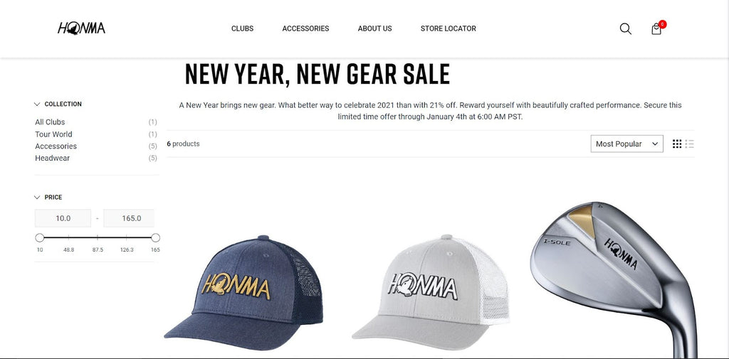 Honma website New Year gear sale