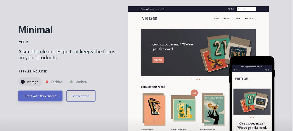Shopify minimal theme vintage style