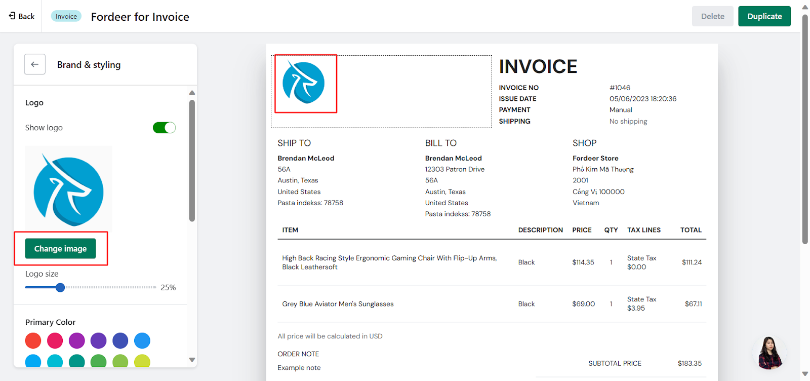 Customize your unique invoice templates with “Branding &amp; styling”
