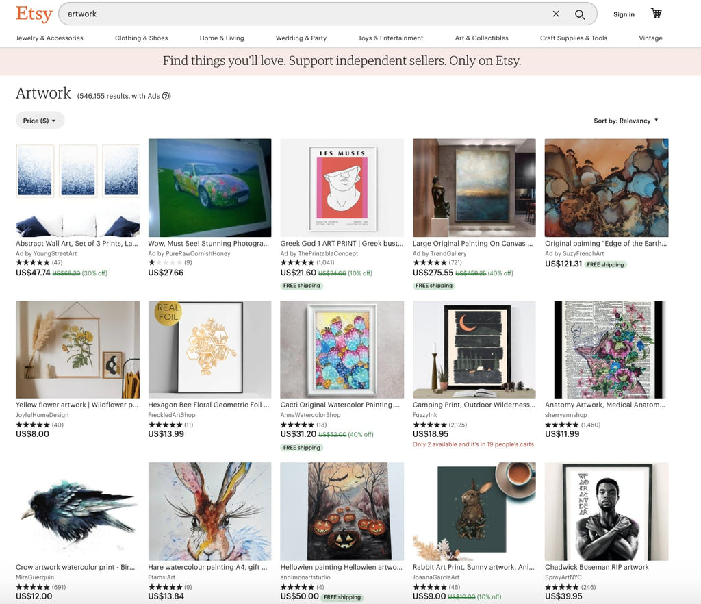 sell Etsy artworks on Shopify