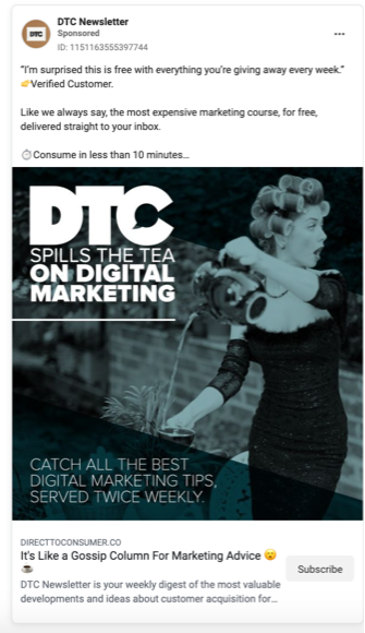 DTC Newsletter Facebook Ads Landing Page