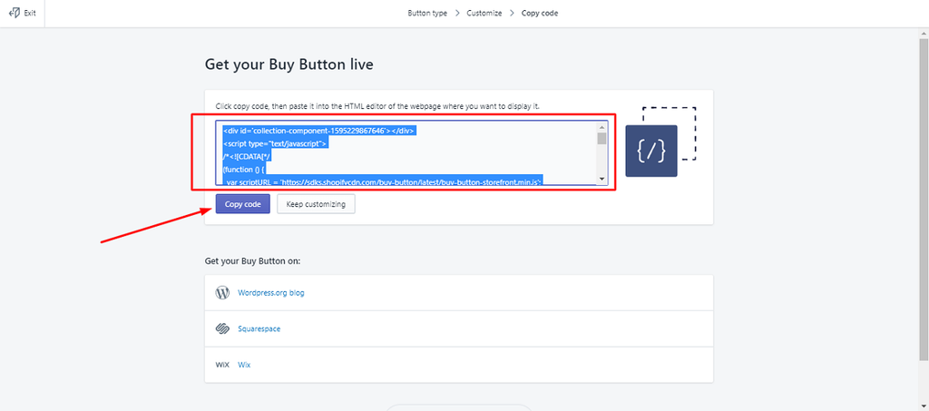 Copying code of the buy button