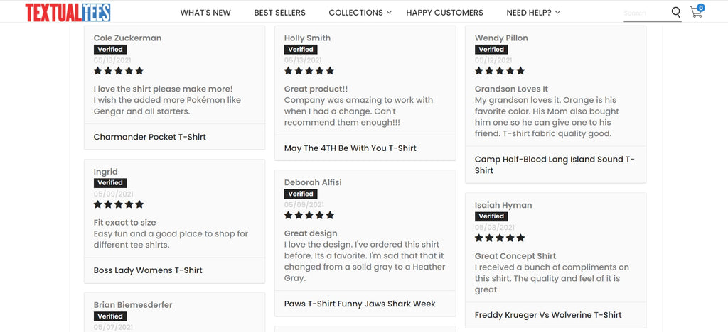 Textual Tees has amazing customer review