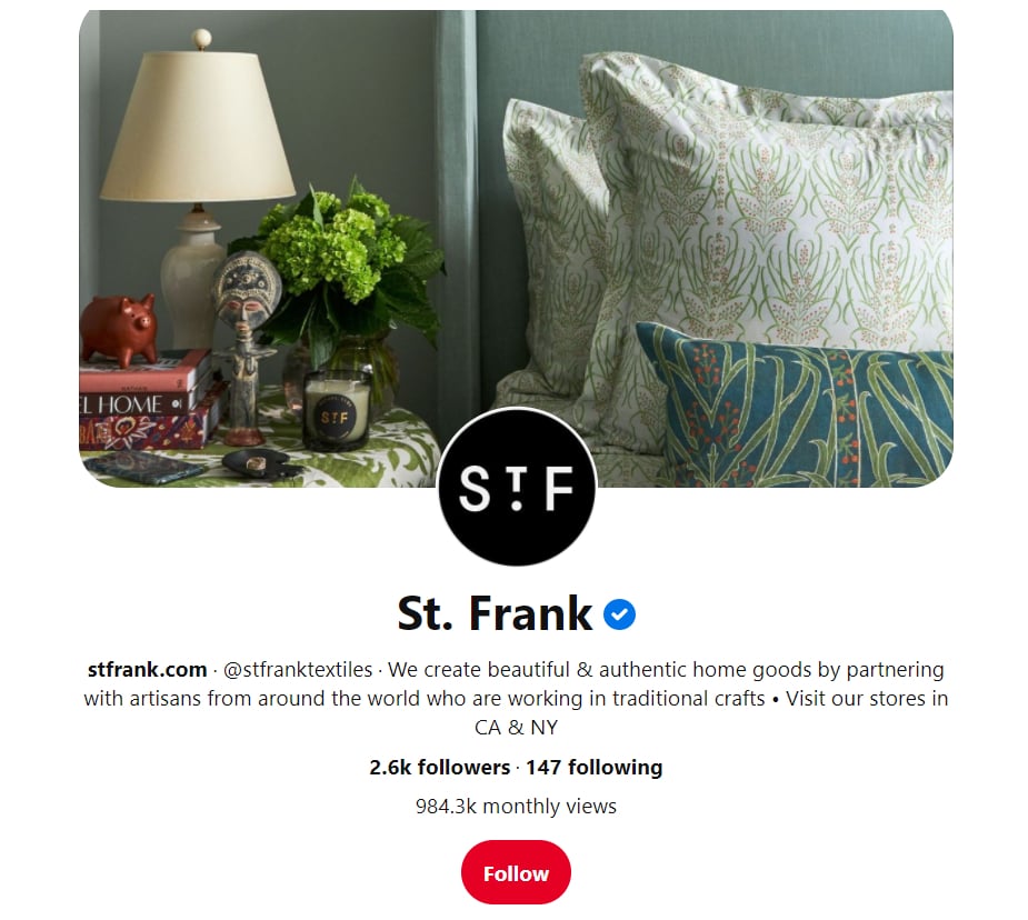 St. Frank Shopify Store has excessive Pinterest traffic