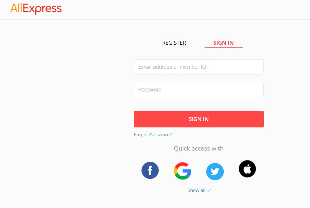 create an AliExpress Account